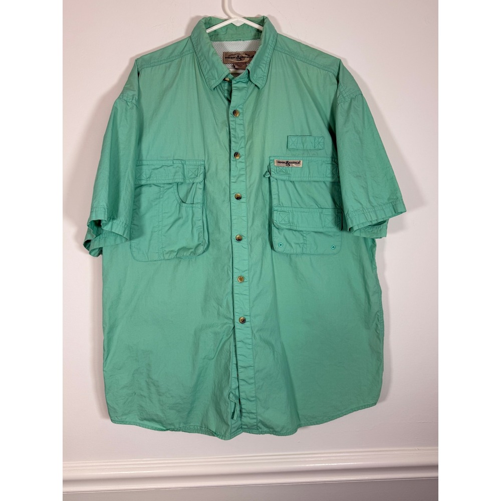 Hook & Tackle Mens Large Mint Green Short Sleeve Fishing Shirt Cotton Ventilated